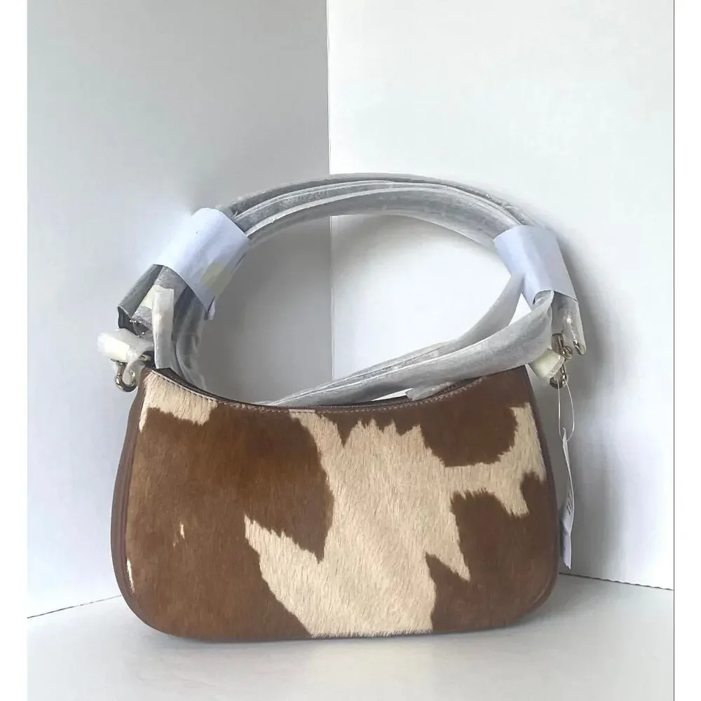 Coach Teri Shoulder Bag Haircalf Cow Print Brown Leather CDW45